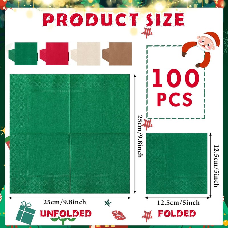 Layhit 100 Pcs Cocktail Napkins Disposable Beverage Napkins Square Paper Dessert Tissue for Valentine's Day Wedding Birthday Party Supplies(Christmas Series,5 x 5 Inch) - Image 3